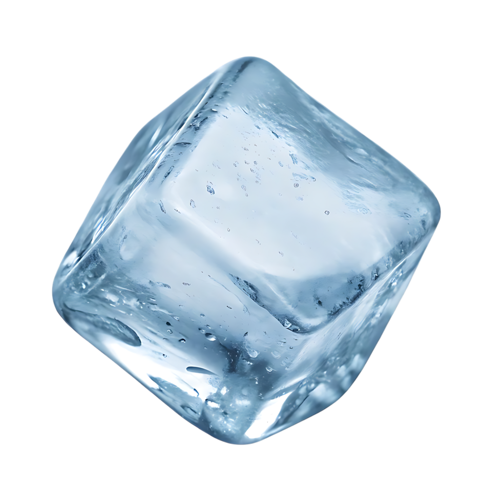 Isolated Ice Cube with Bubbles and Droplets on transparent Background png