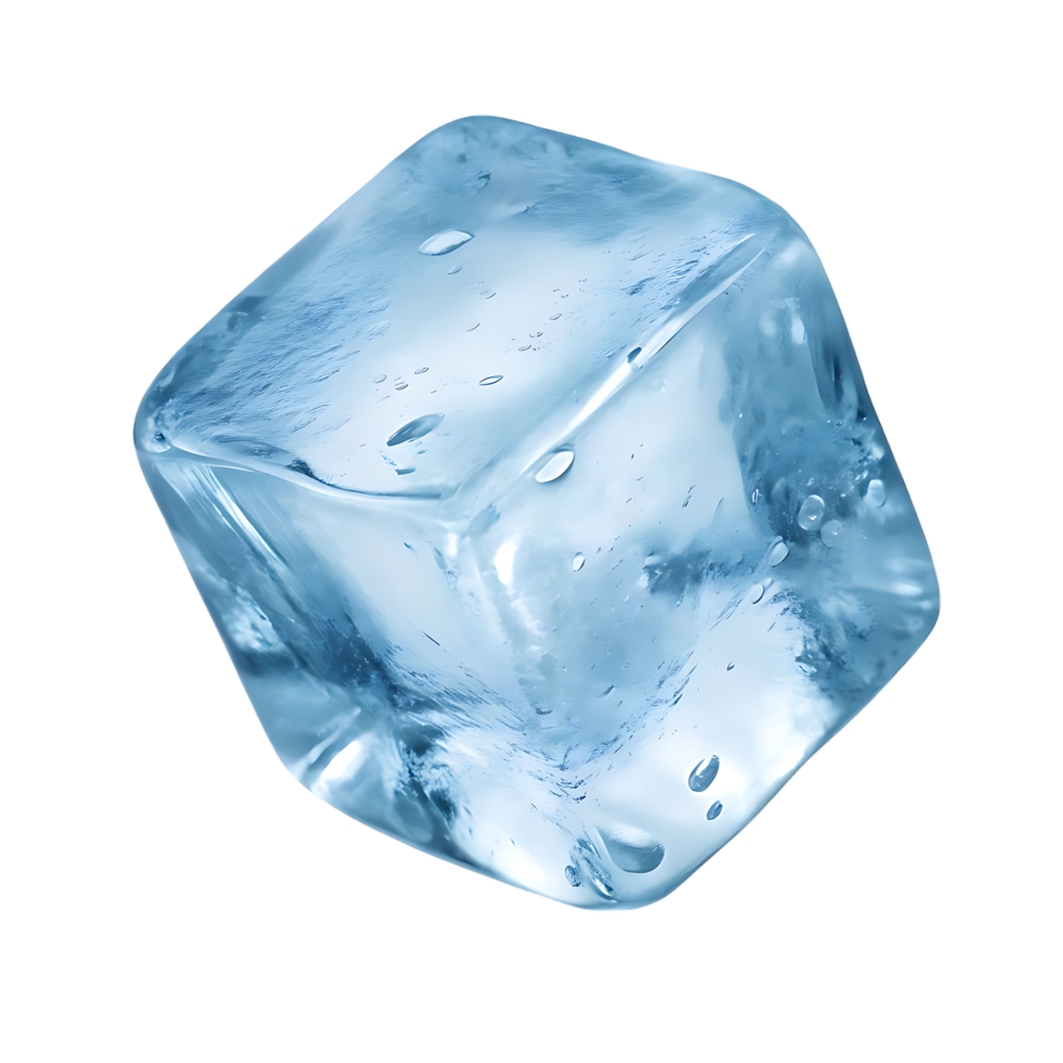 Single Ice Cube with Water Droplets on transparent Background png