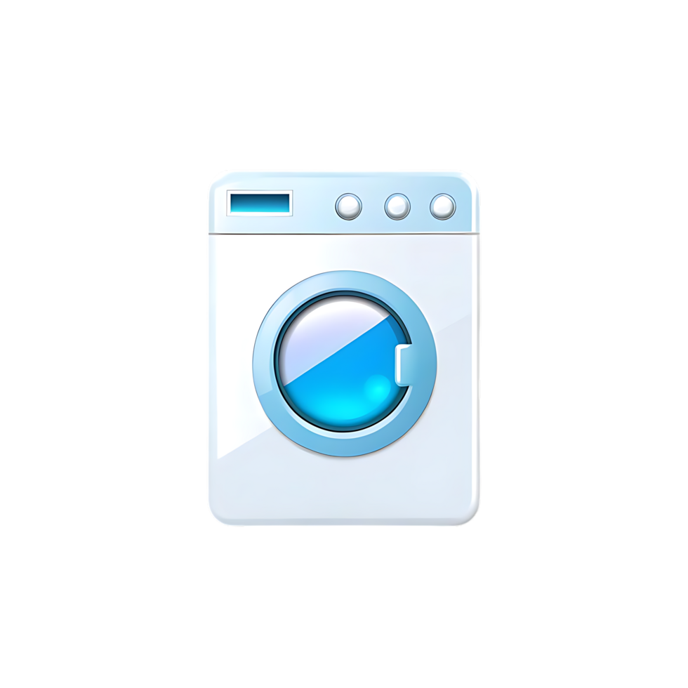 Front Loading Washing Machine Illustration in White and Blue on transparent Background png