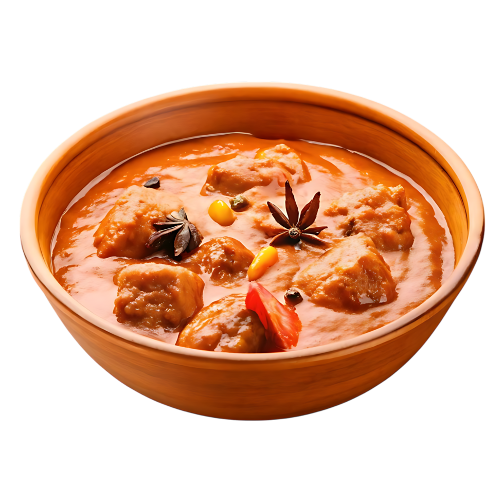 Chicken Tikka Masala Served in Bowl with Garnish on transparent Background png