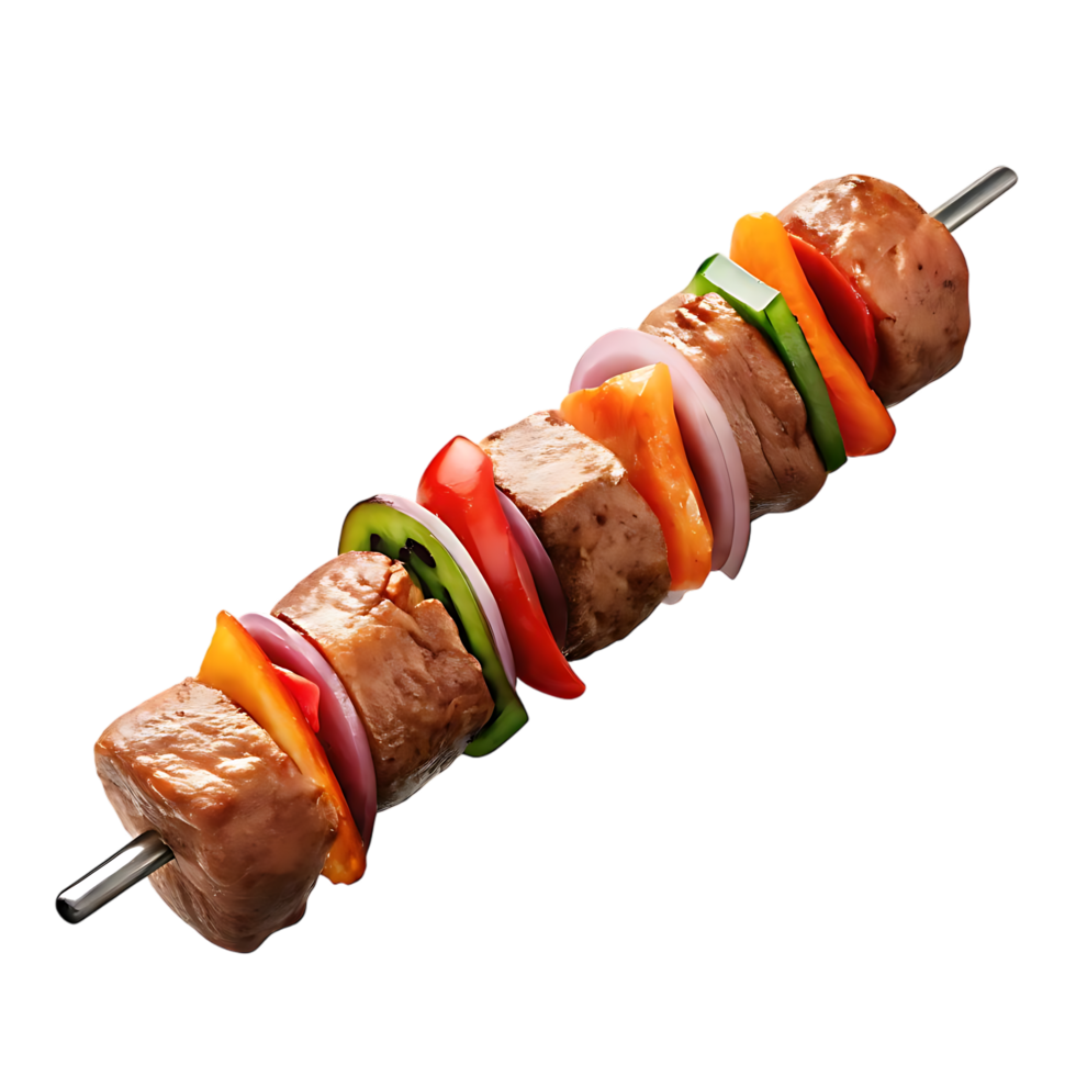 Beef Shish Kebab with Vegetables on Skewer Isolated on transparent Background png