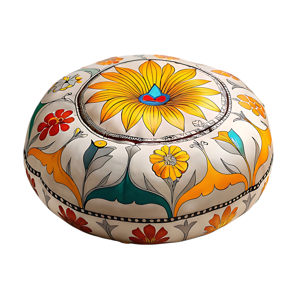 Decorative Round Box with Floral Artwork on transparent Background png