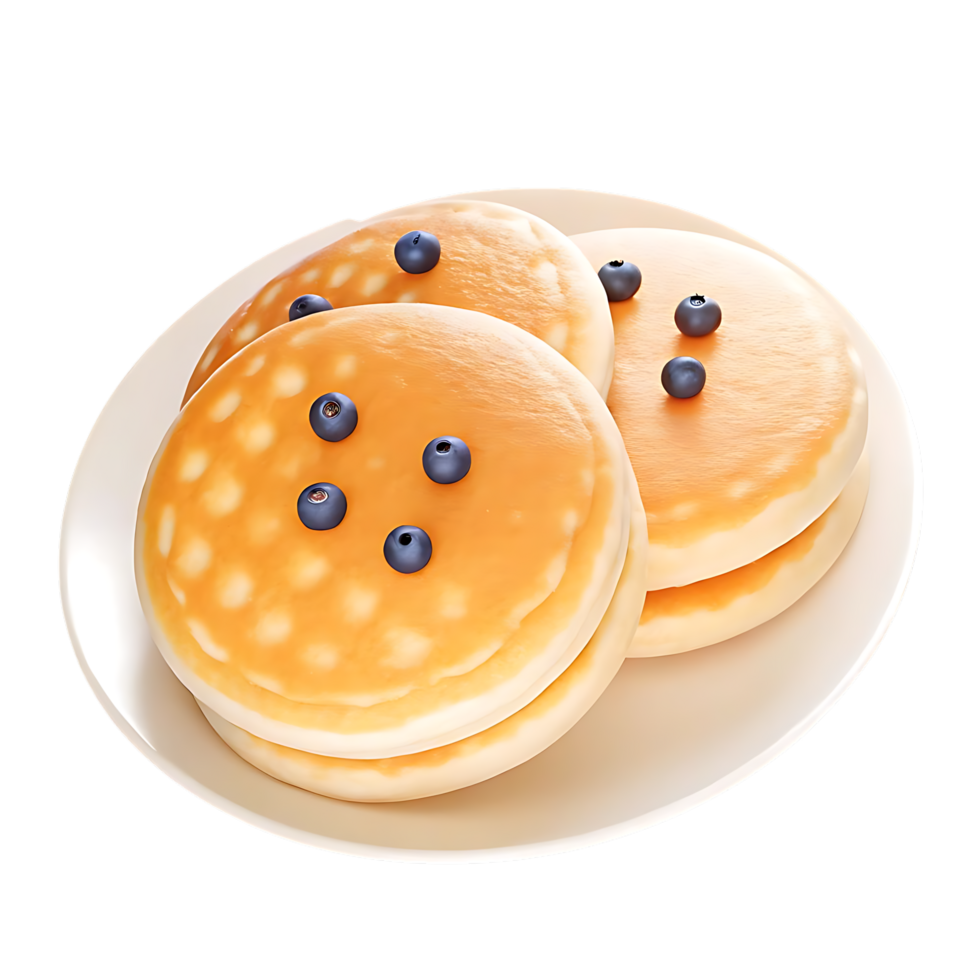 Golden Pancakes with Blueberries on Serving Plate png