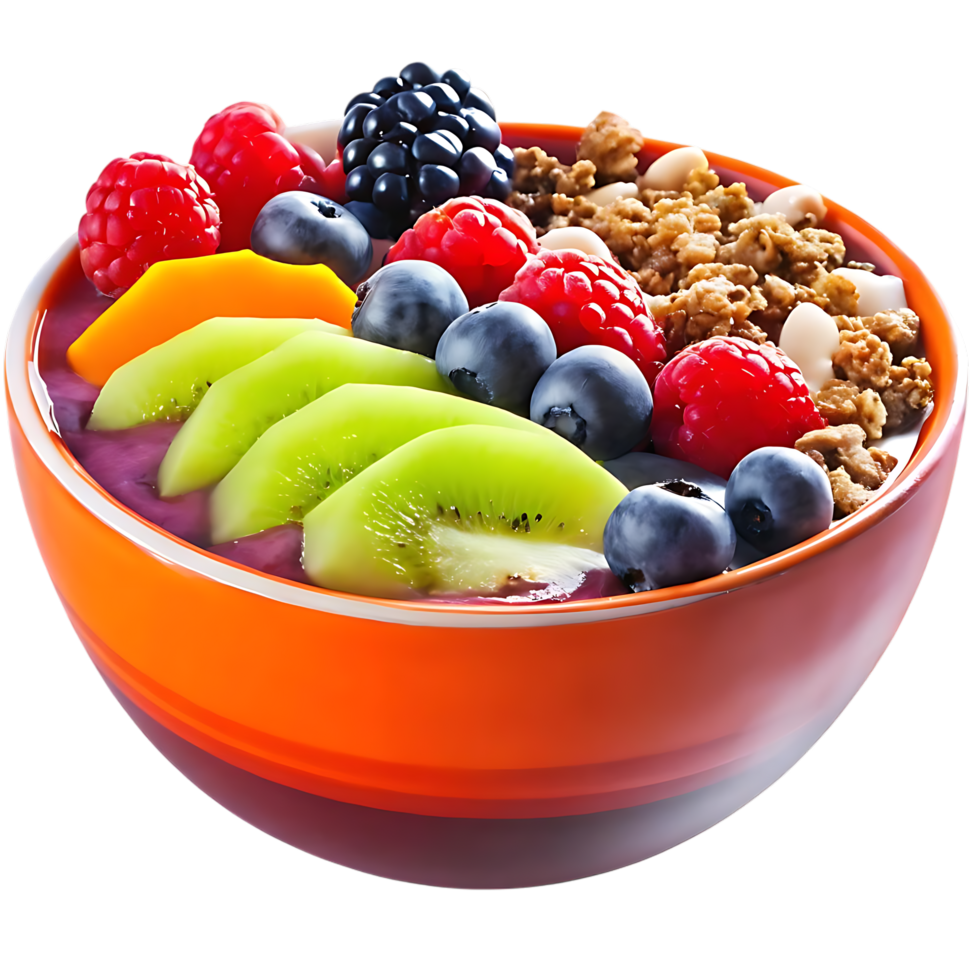 Acai Bowl with Berries Granola and Kiwi Topping png