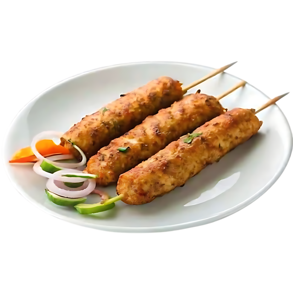 Grilled Chicken Tikka on White Ceramic Plate png