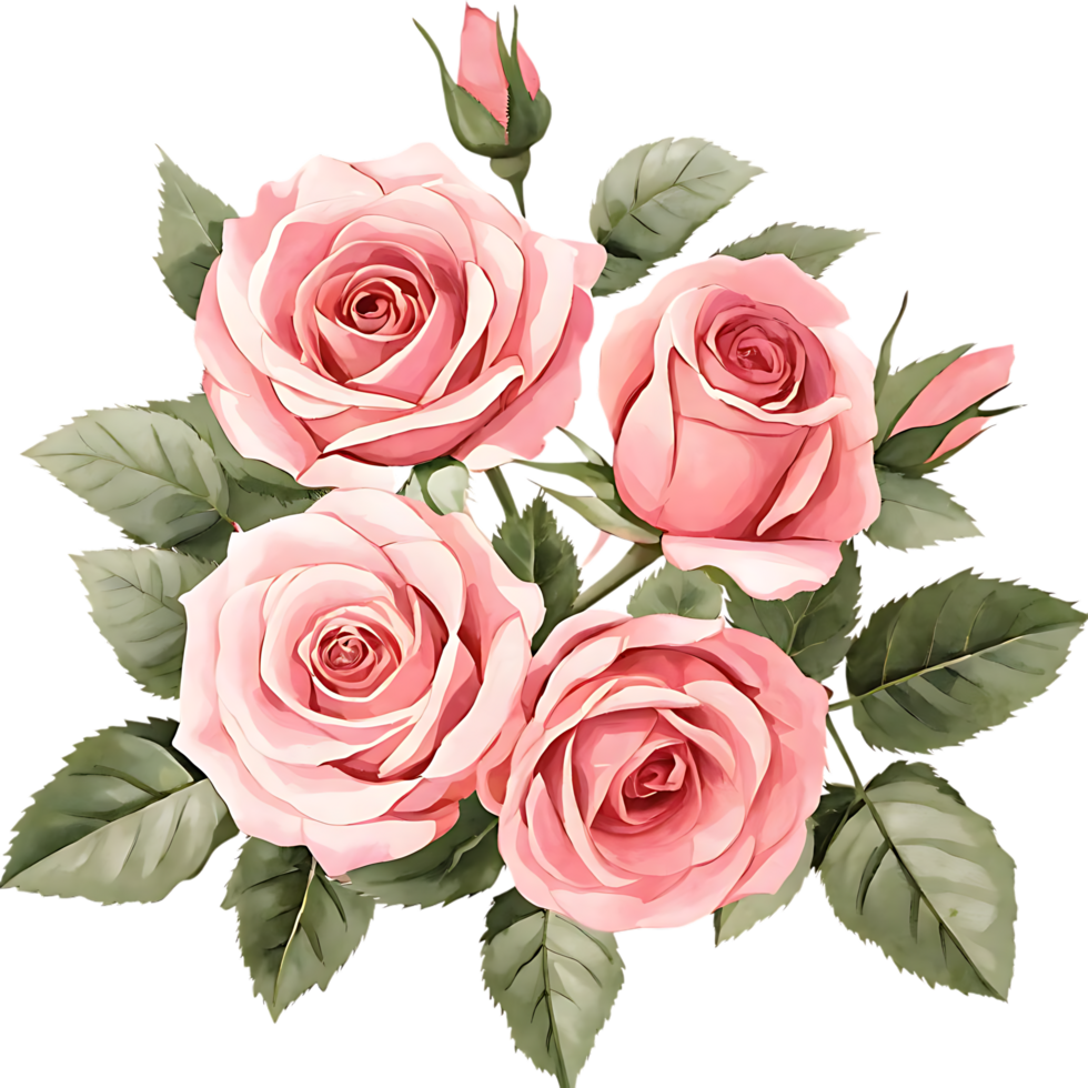 Elegant Pink Roses in Watercolor Bouquet png