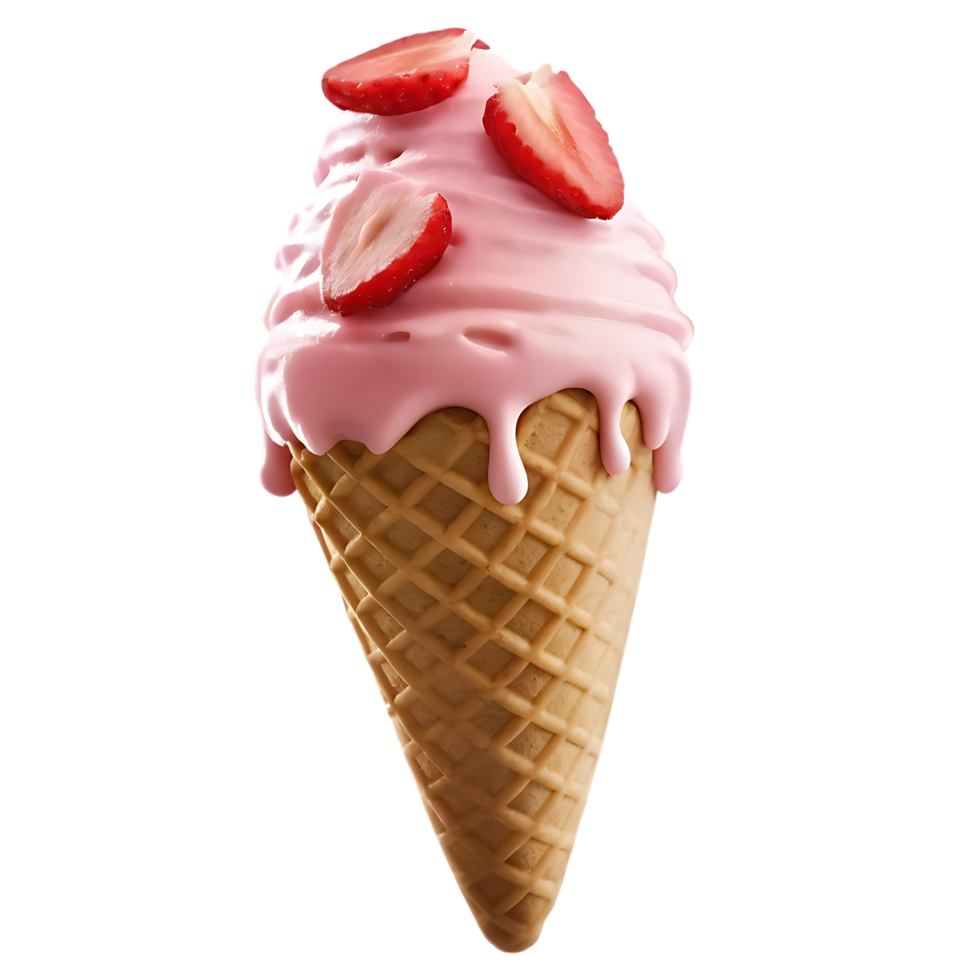 Melted Strawberry Ice Cream Cone with Pink Drips png