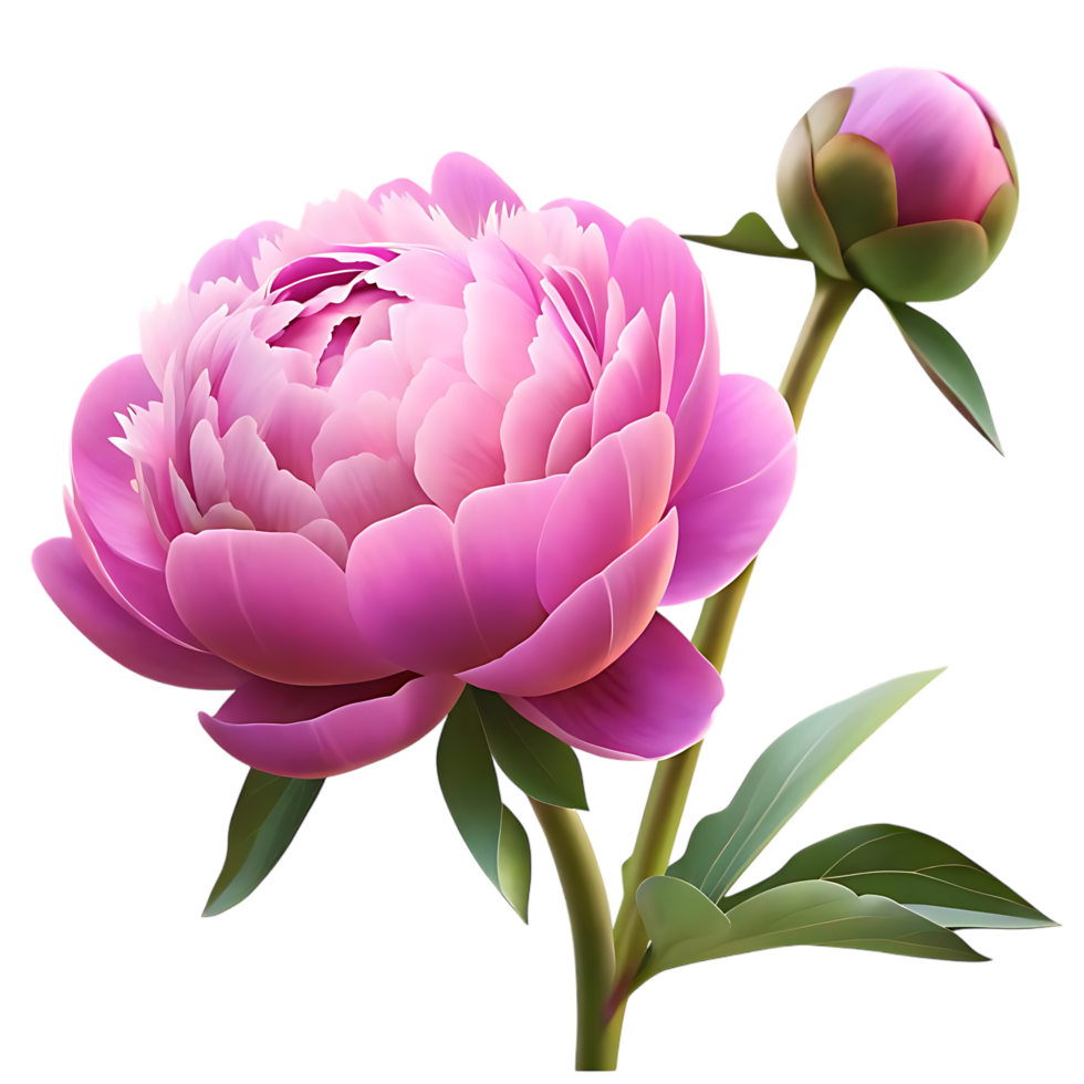 Pink Peony Flower and Bud on transparent Background png