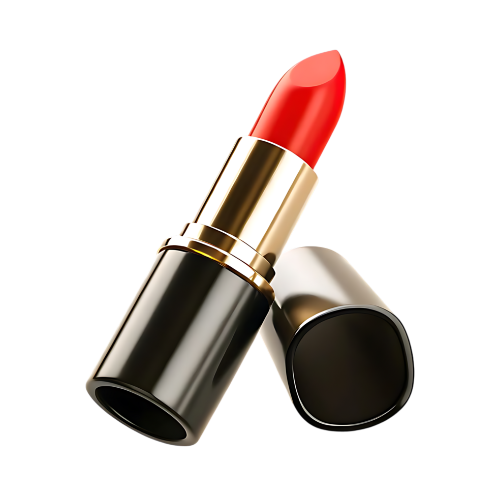 Red Lipstick in transparent Case with Gold Accents png