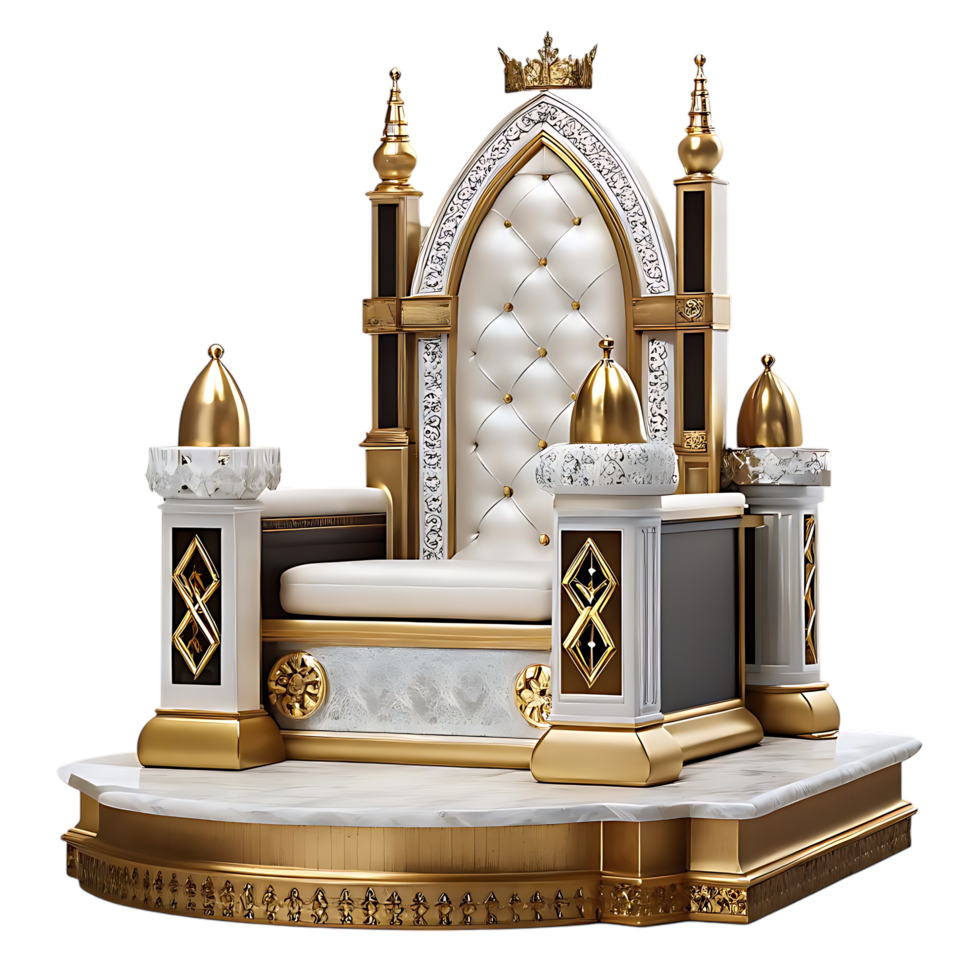 Elegant Throne Chair in Gold and White Design png