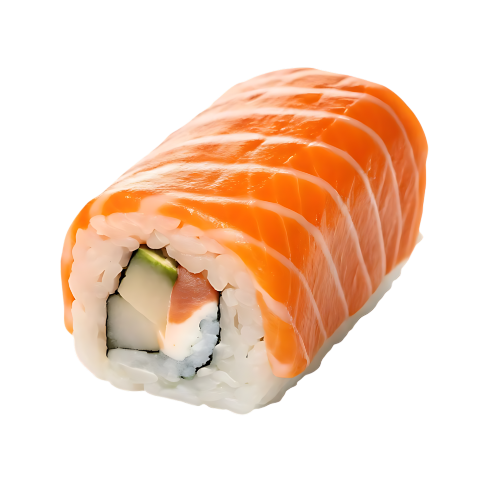 Single Salmon Sushi Roll Isolated on transparent Background png