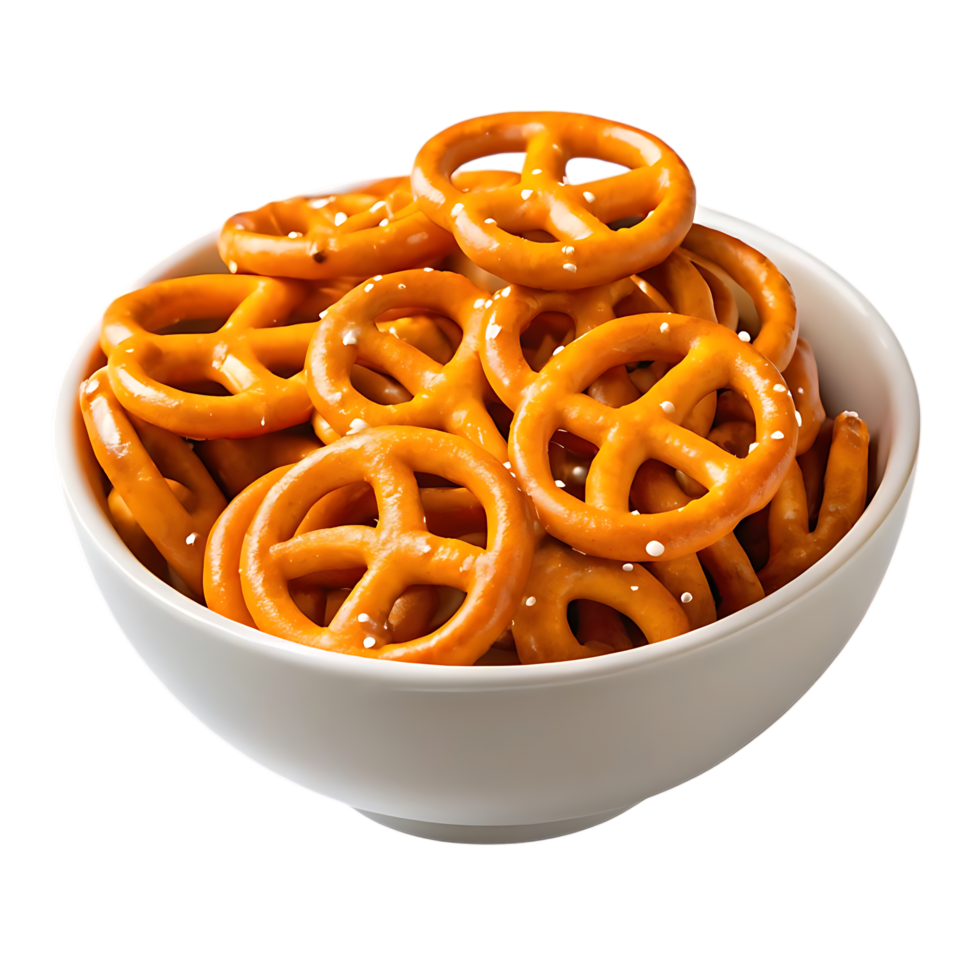 Salted Mini Pretzels Served in White Bowl png