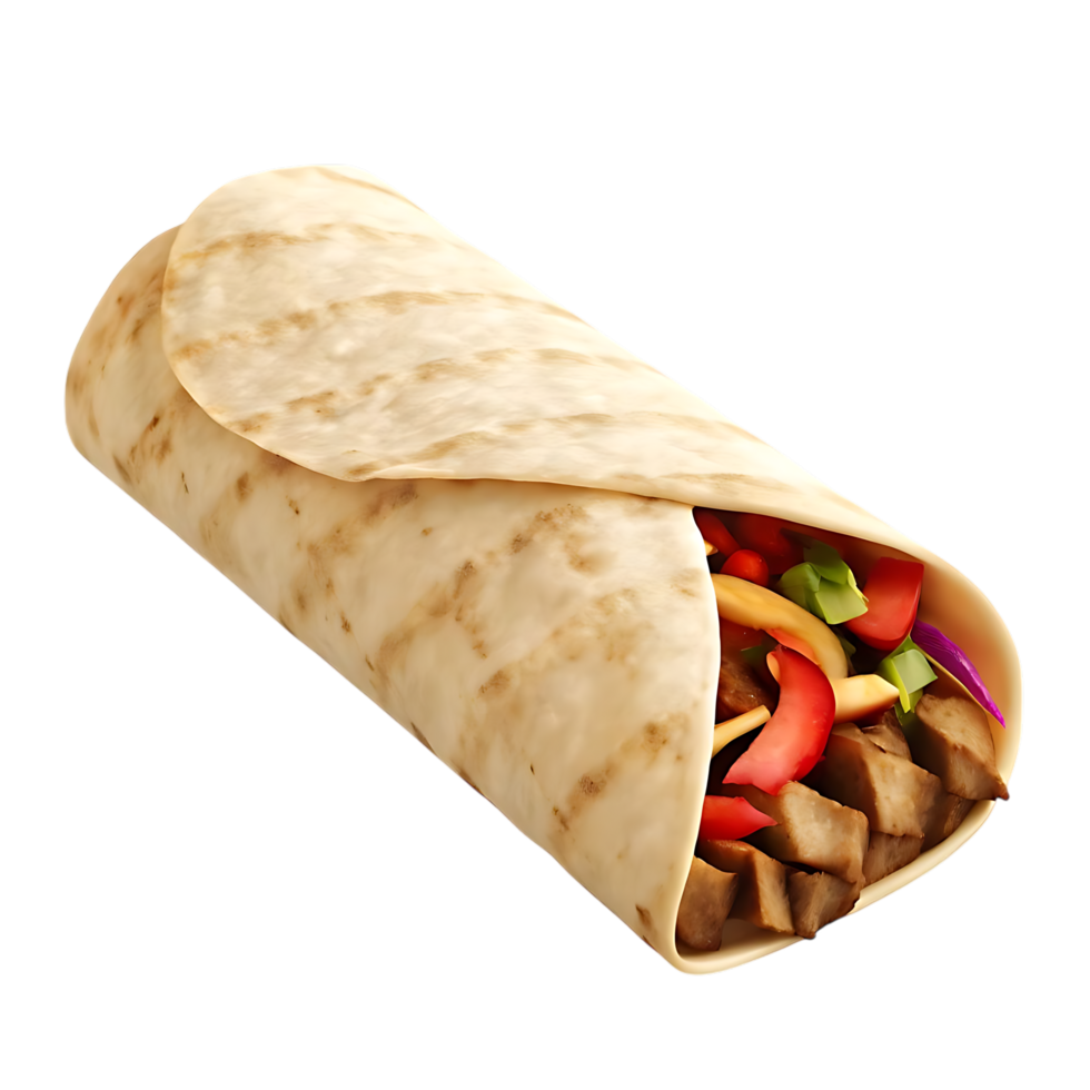 Grilled Chicken Burrito with Fresh Vegetables Inside png