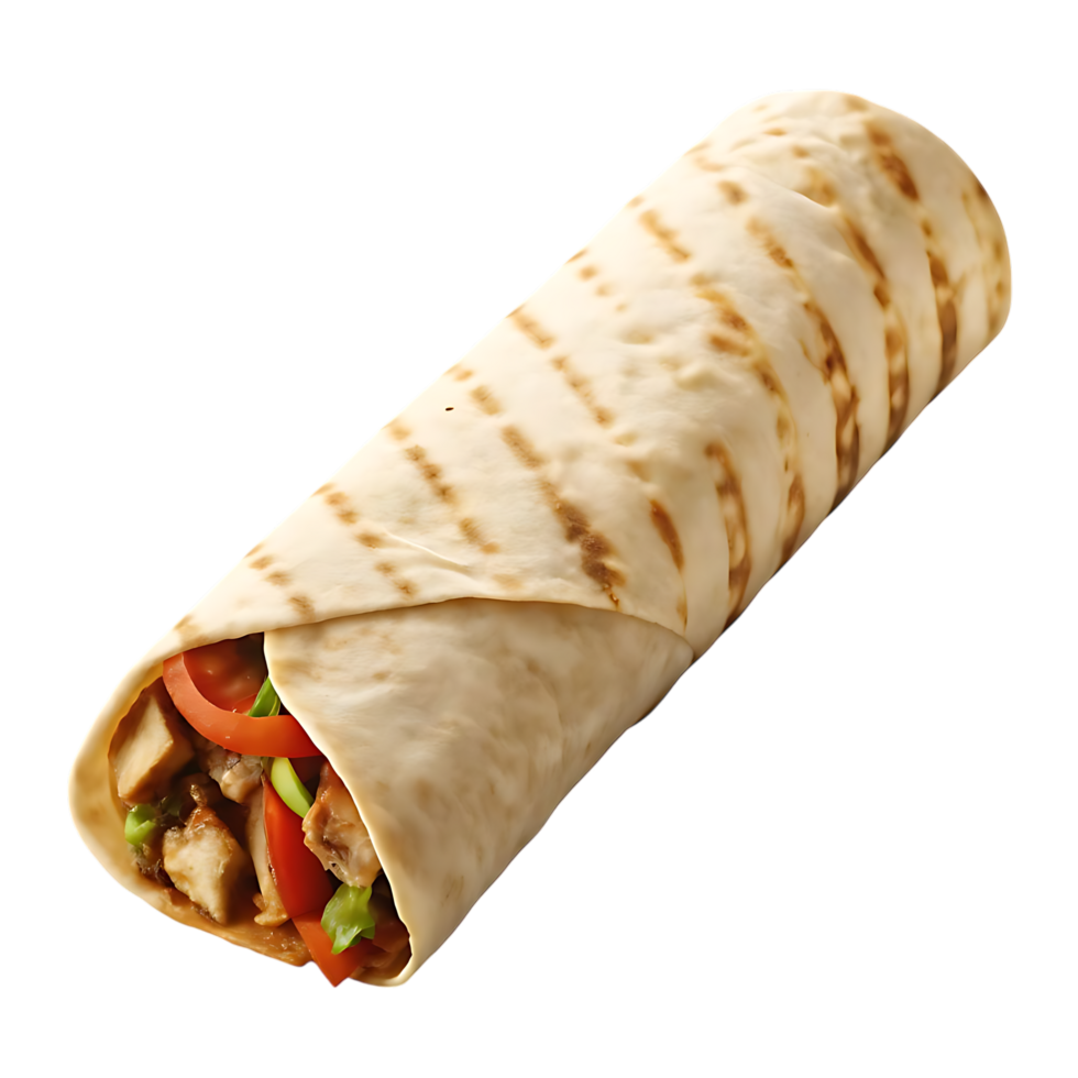 Burrito with Grilled Chicken, Tomatoes, and Lettuce png