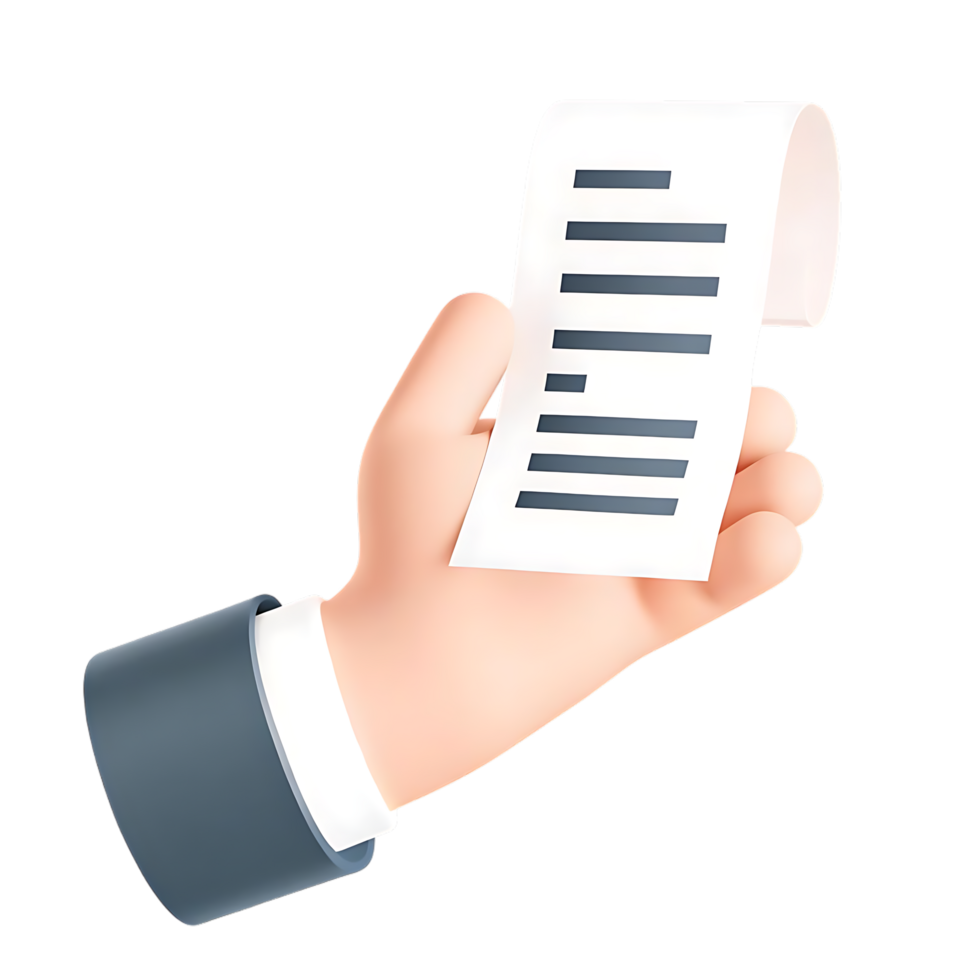 Cartoon Style Hand Holding a Receipt or Paper Document png