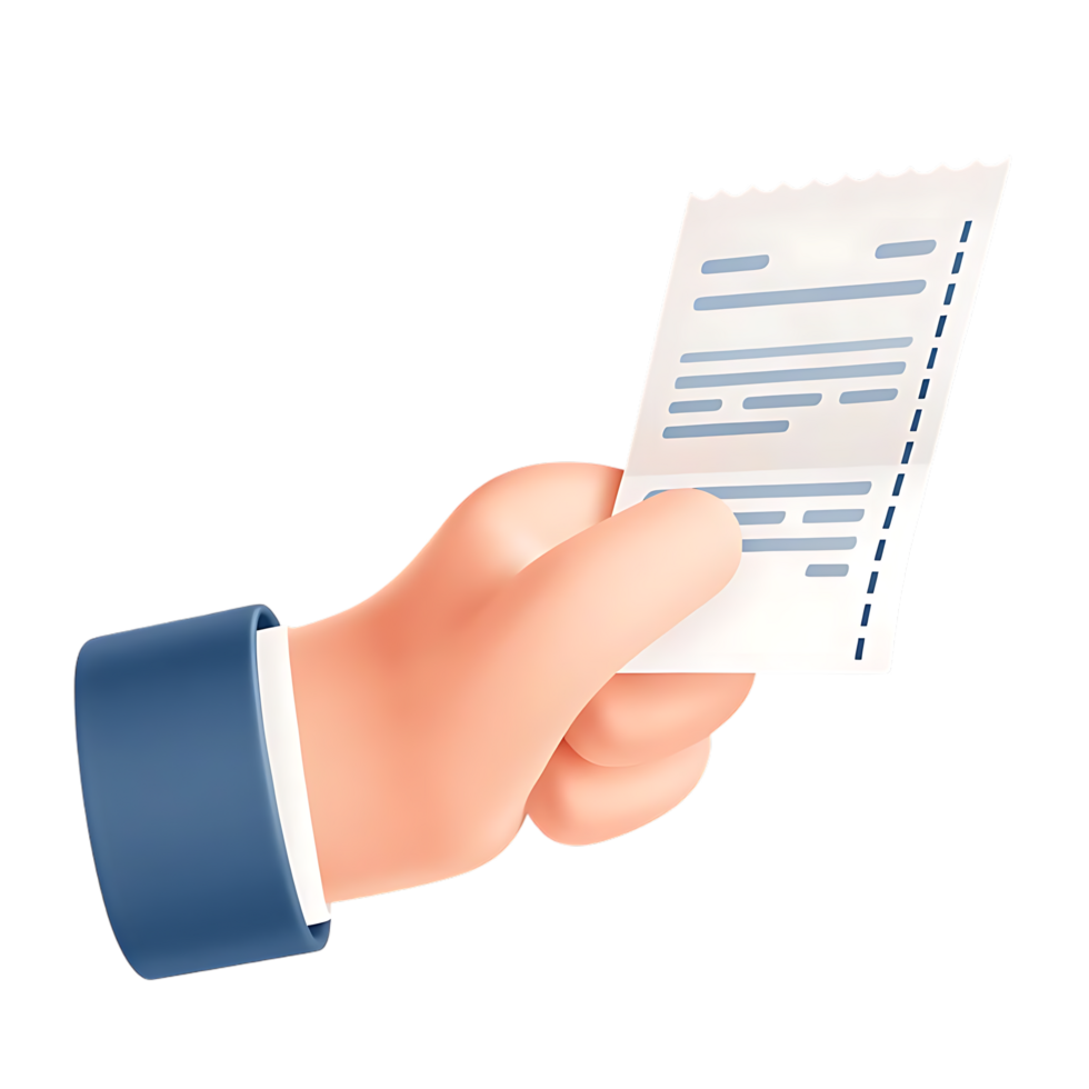 3D Cartoon Hand Presenting a Receipt Document png