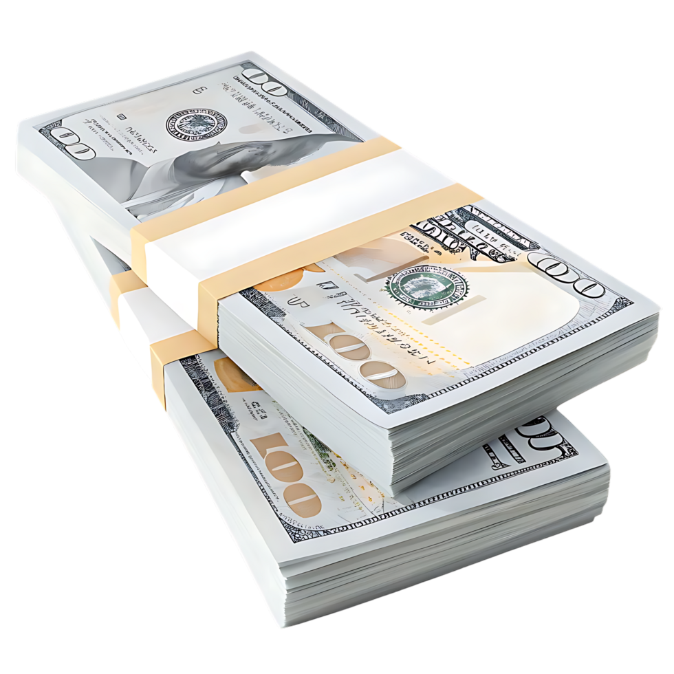 Stacks of One Hundred Dollar Bills in Two Piles png