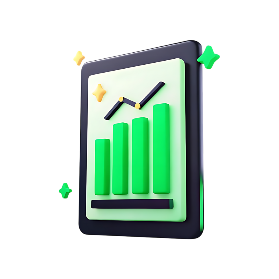 Tablet Displaying Business Growth Chart 3D Render png
