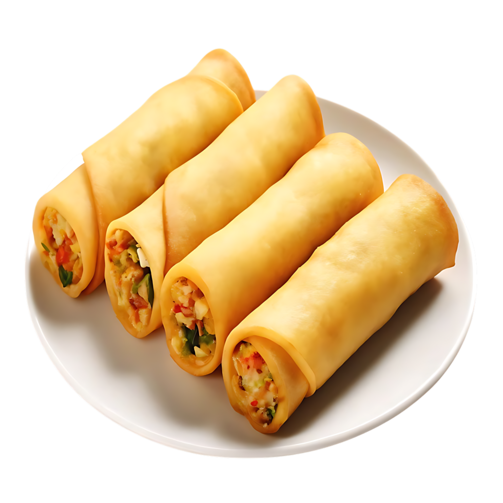 Golden Fried Spring Rolls Neatly Plated png