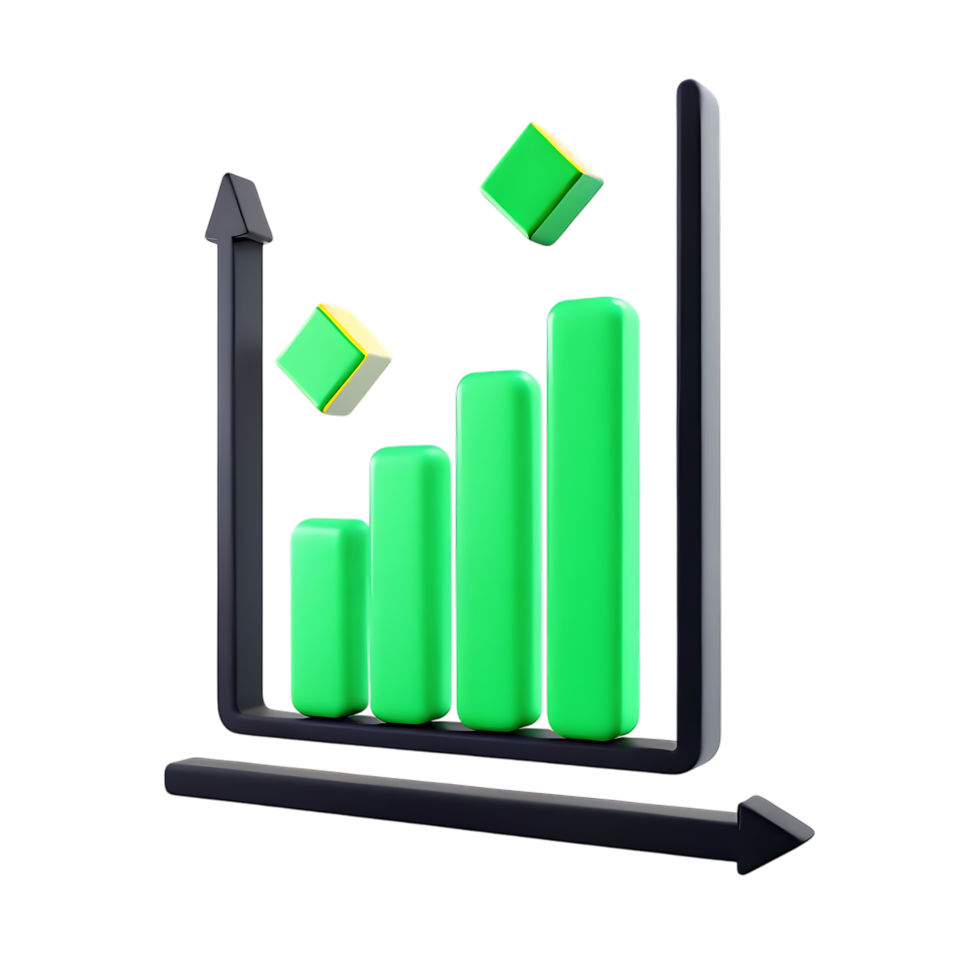 Growing Bar Chart with Cubes in 3D Render png