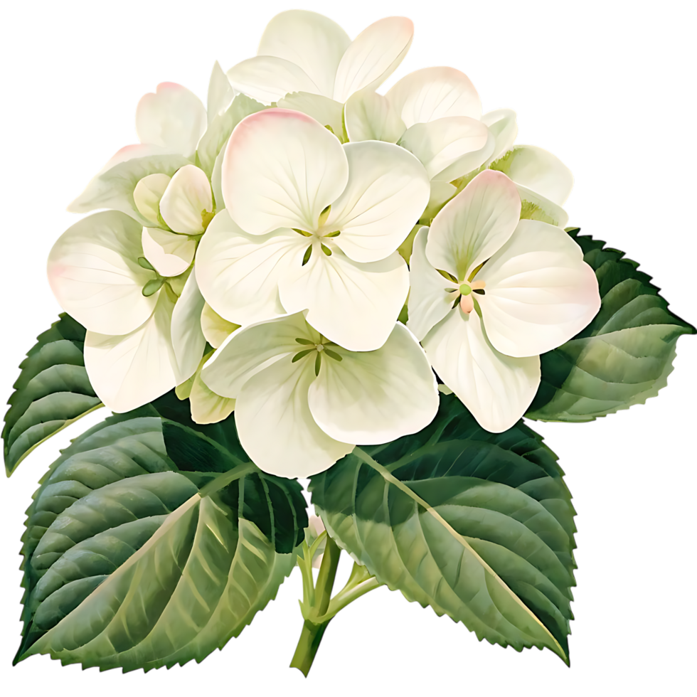Elegant White Hydrangea with Lush Green Leaves png