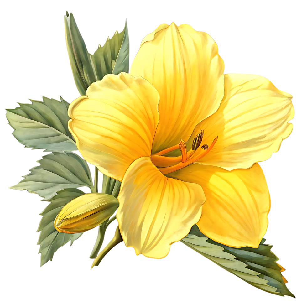 Yellow Flower with Green Leaves Botanical Art png