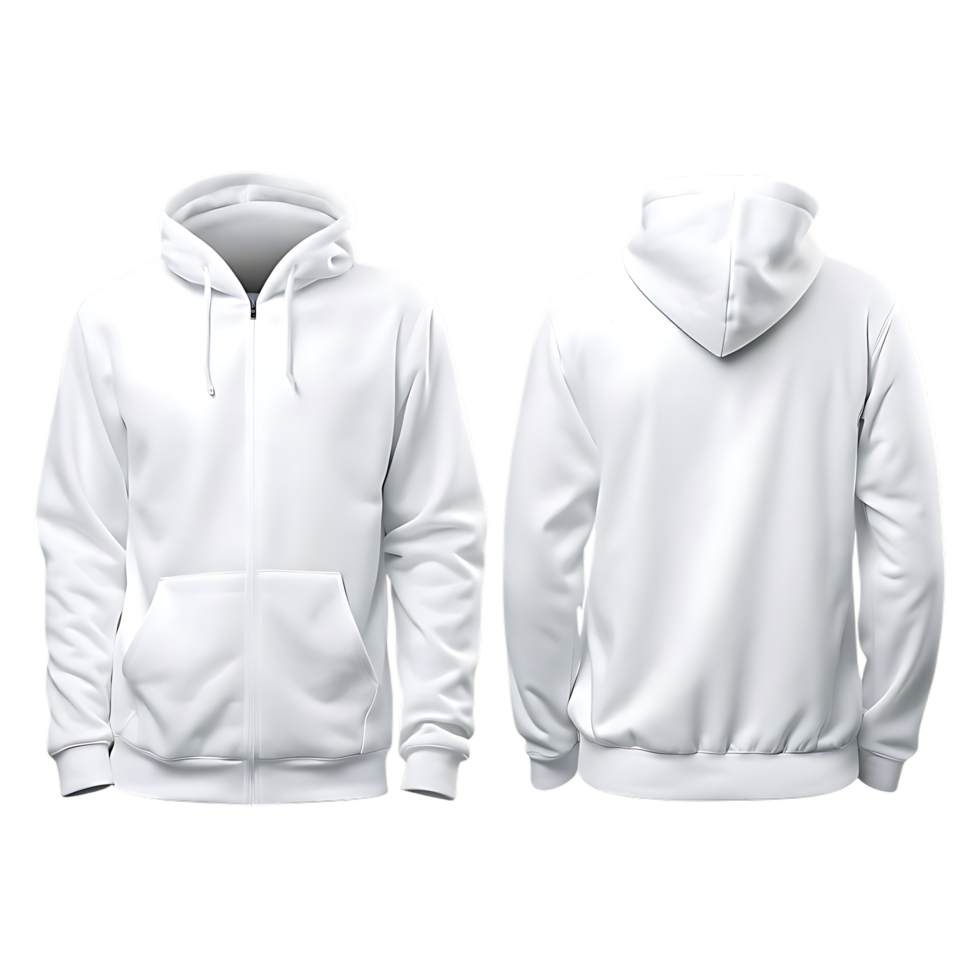 White Zip Up Hoodie Mockup Front and Back View png
