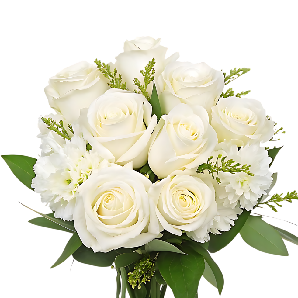 Elegant Bouquet of White Roses and Carnations png