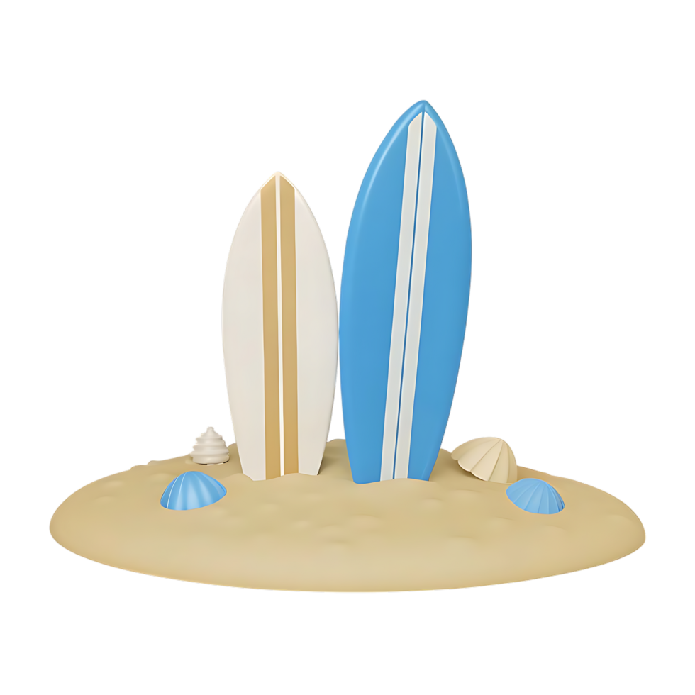 Two Surfboards on Sandy Beach with Sea Shells png