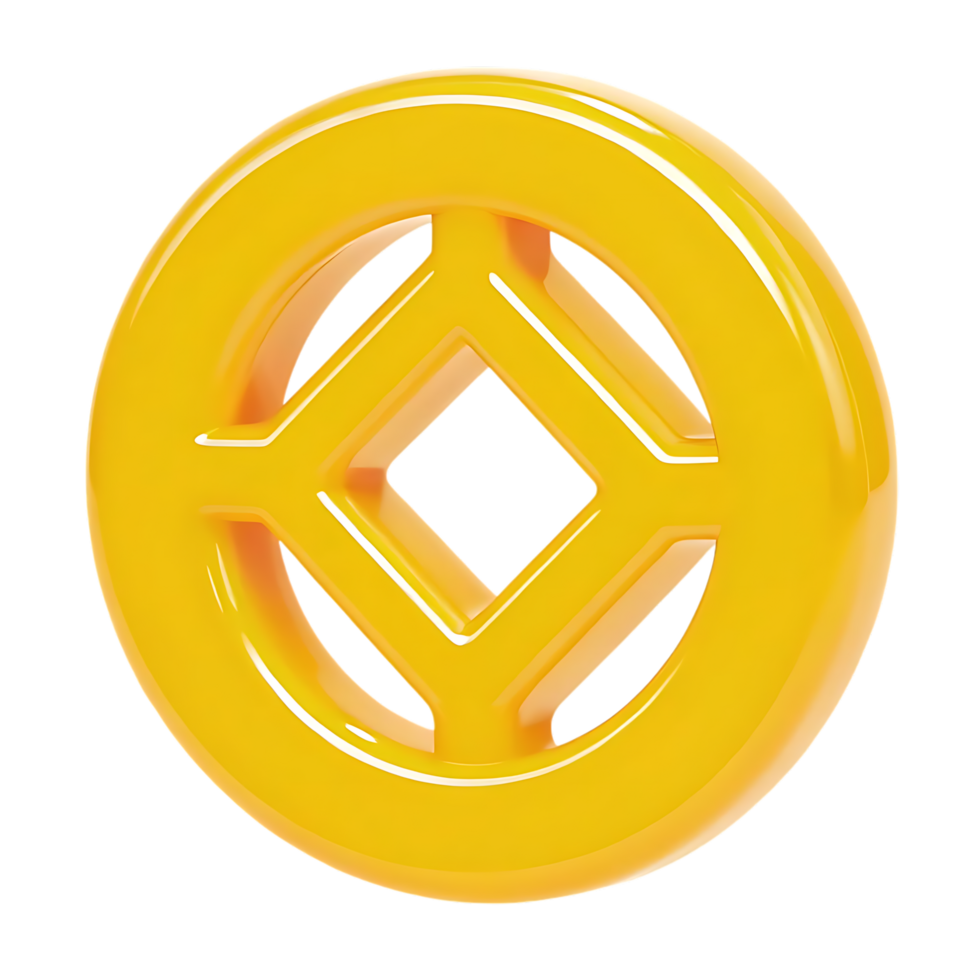 Shiny Gold Coin with Square Symbol 3D Render png