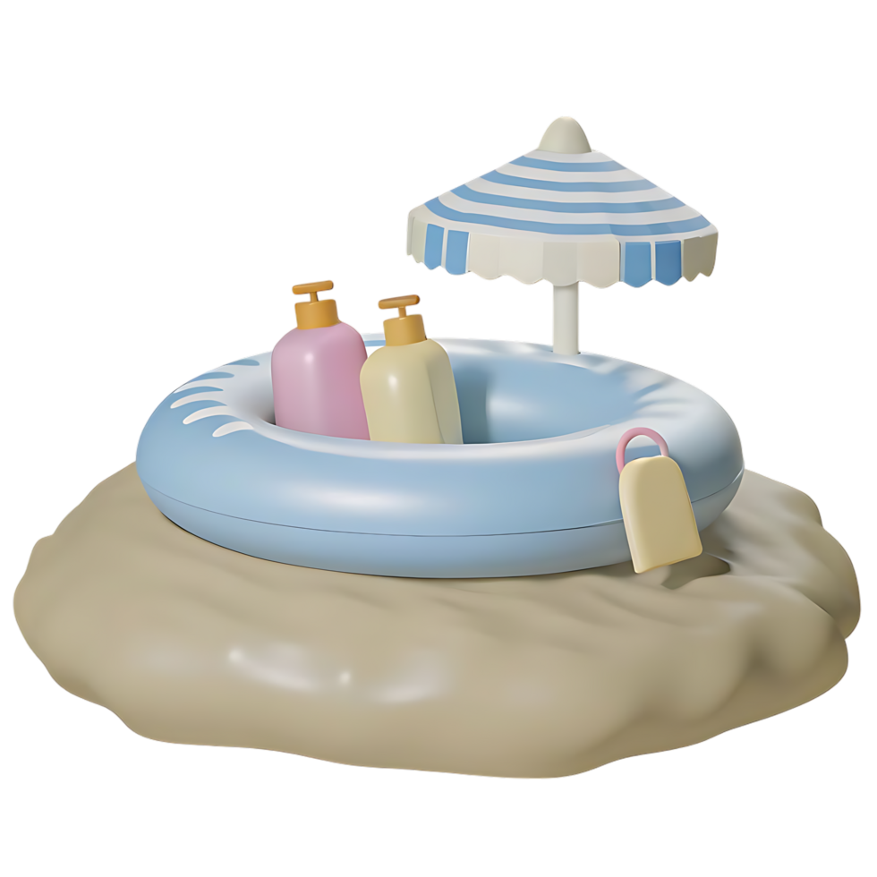 Beach Scene with Inflatable Ring and Sunscreen png