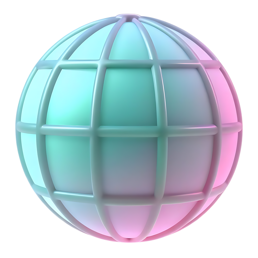 Pastel Globe with Grid Lines Abstract 3D Render png