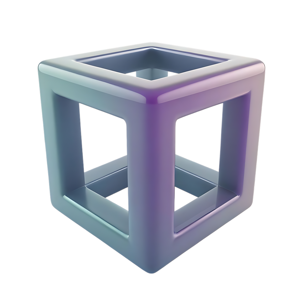 Gradient Hollow Cube 3D Abstract Render png