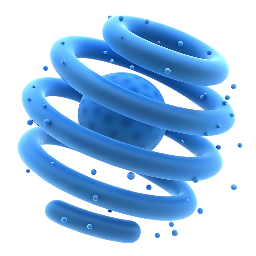 Abstract 3D Rendering of Blue Spiral Atom Structure png