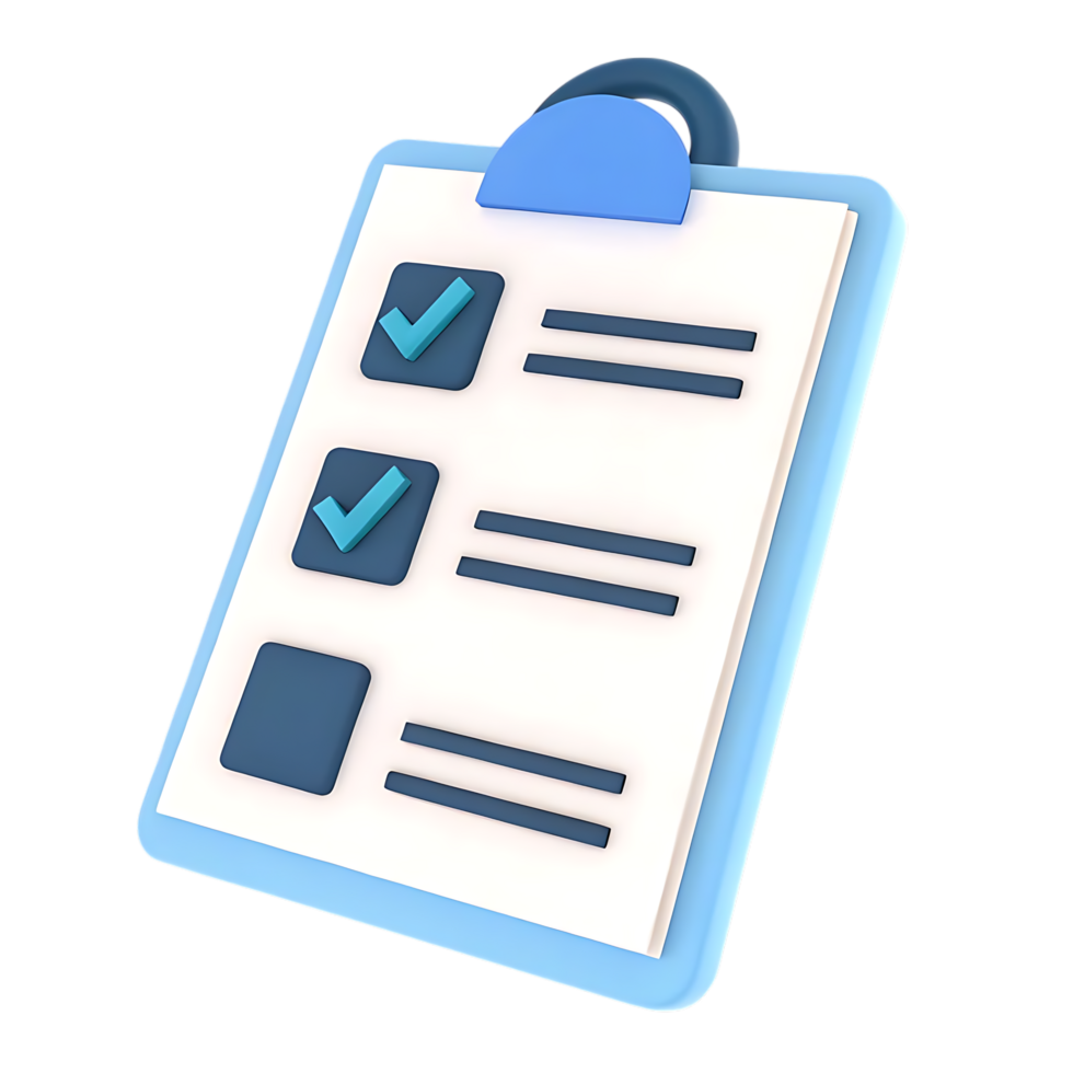 3D Render Checklist Clipboard Icon Task Management png