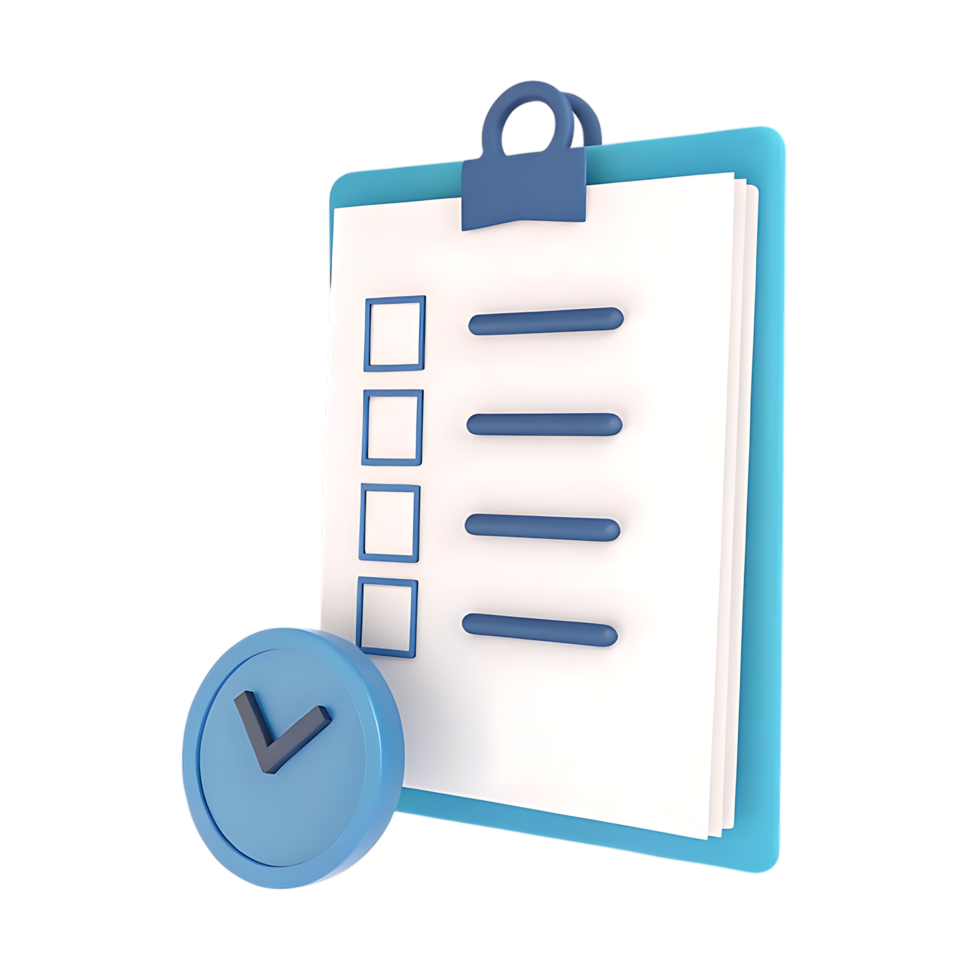 Checklist Clipboard with Check Mark 3D Render png