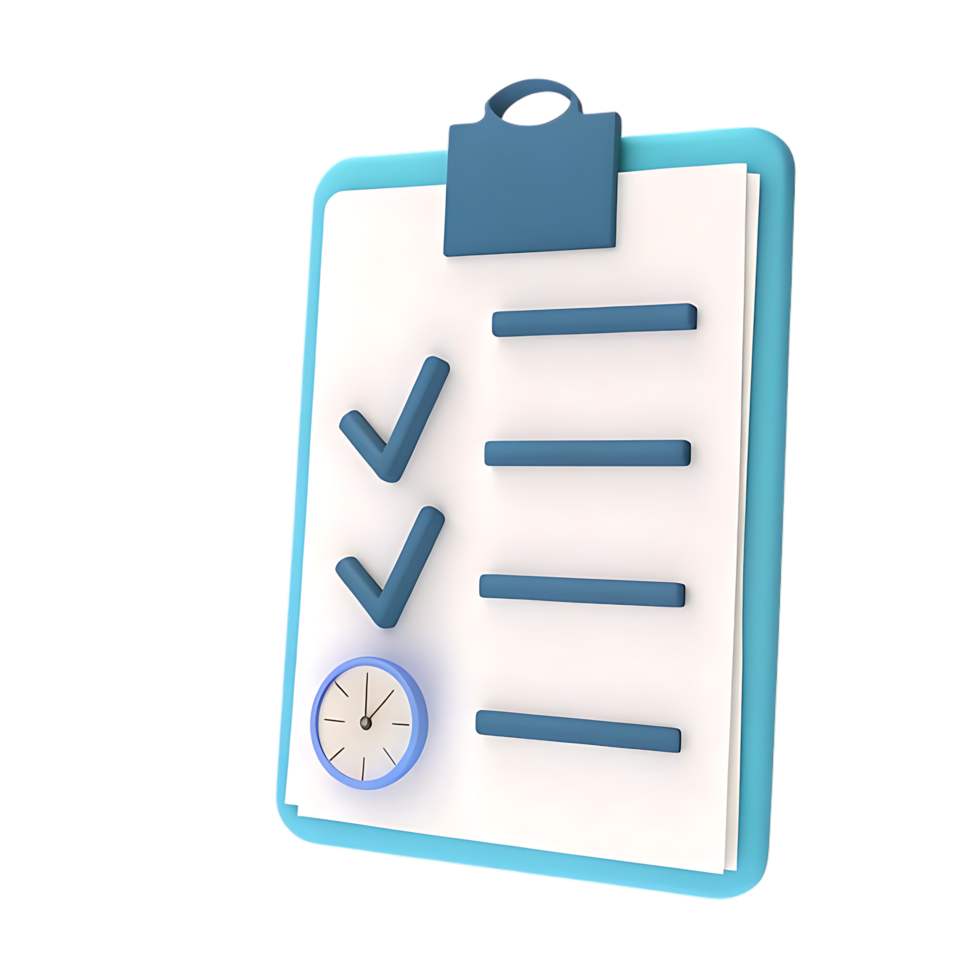 Time Management Checklist Clipboard 3D Render png