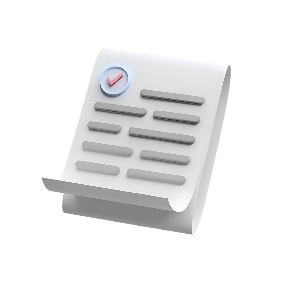 Checklist Document with Check Mark 3D Render png