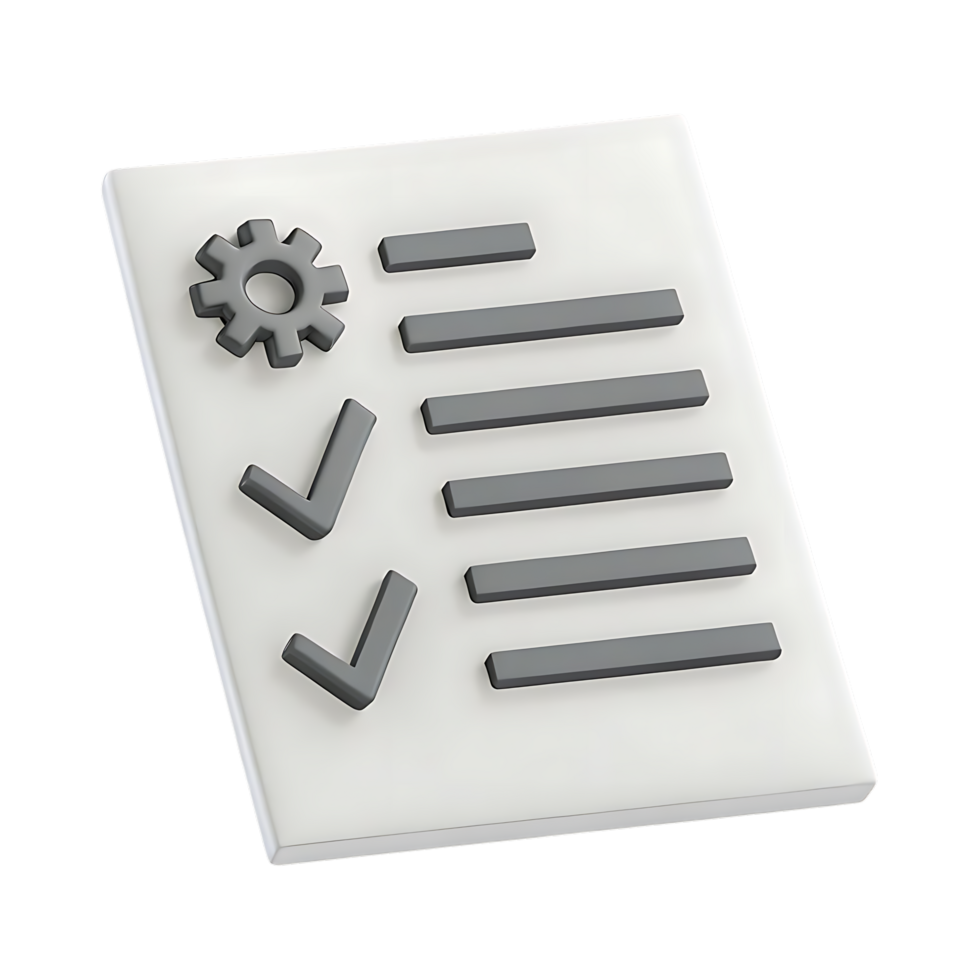Checklist with Gear Icon and Checkmarks Render png