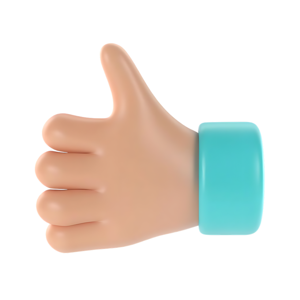 3D Render Cartoon Thumbs Up Hand Gesture png