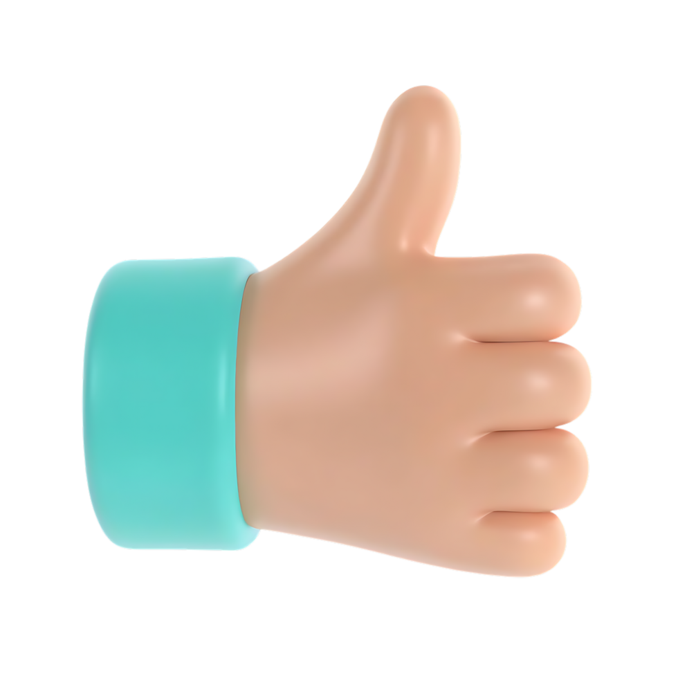 3D Render of Cartoon Thumbs Up Hand Gesture png