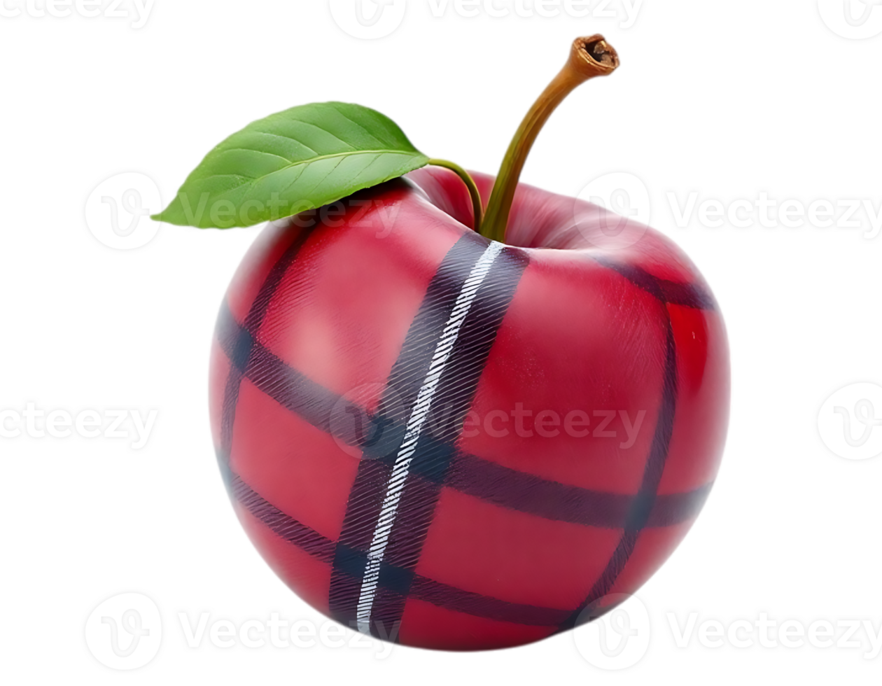 3D Render of a Red Apple with Tartan Pattern and Leaf png