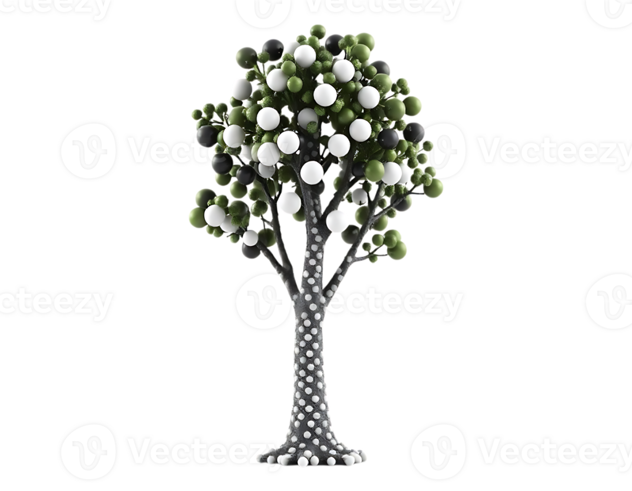 3D Render of a Decorative Tree with Spherical Fruits on Transparent Background png