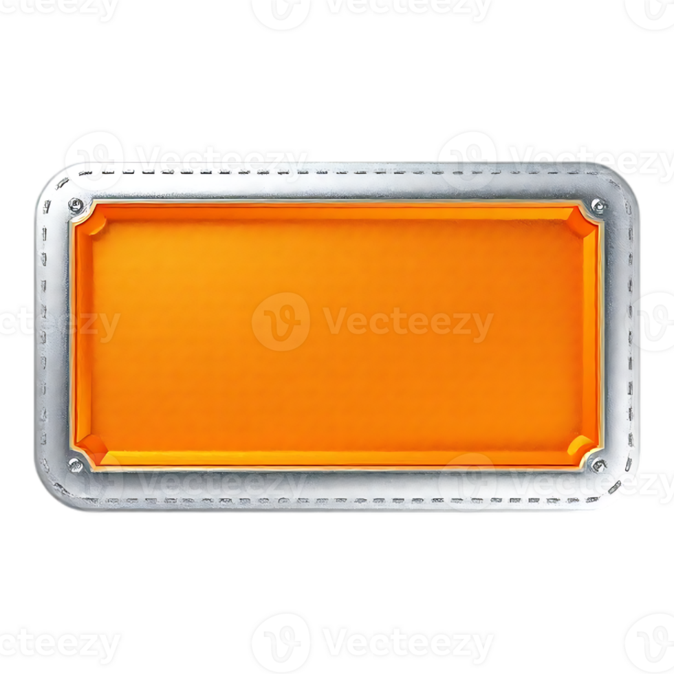 Orange rectangular label with stitched metallic frame png
