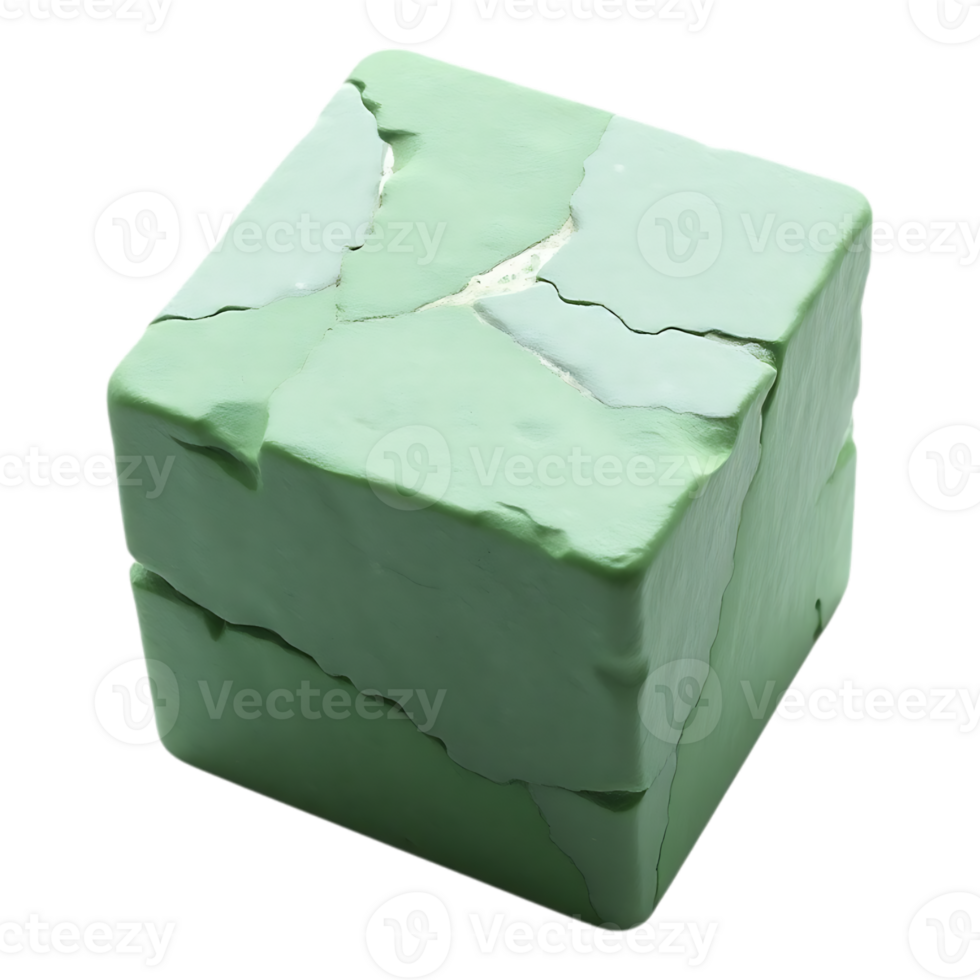 Cracked Green Cube - 3D Render with Transparent Background png