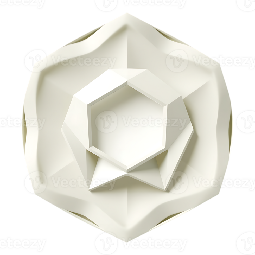 Geometric 3D Rendered White Polygon Shape with Layered Design png