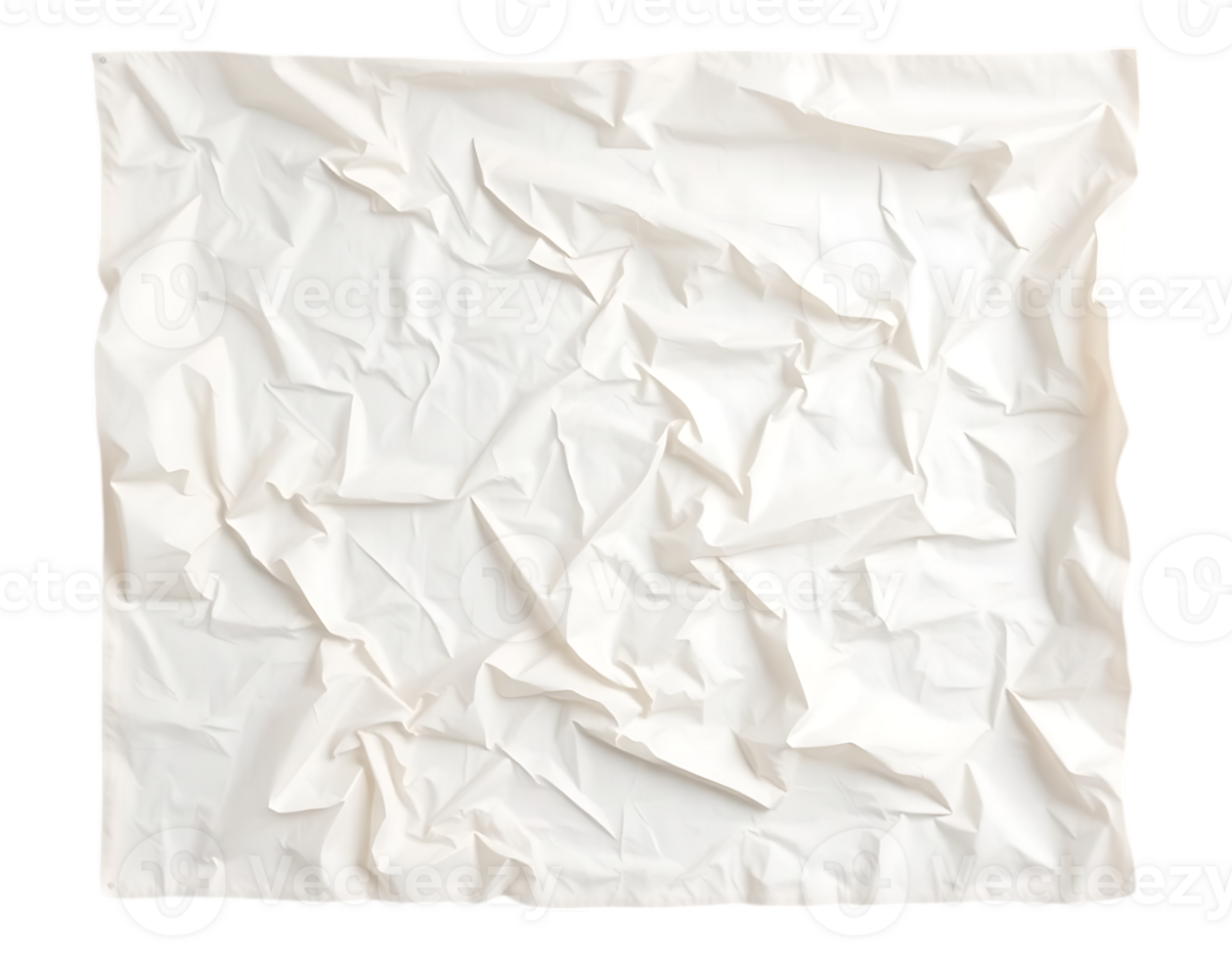 Close-up of a crumpled white paper sheet with wrinkles and shadows. png