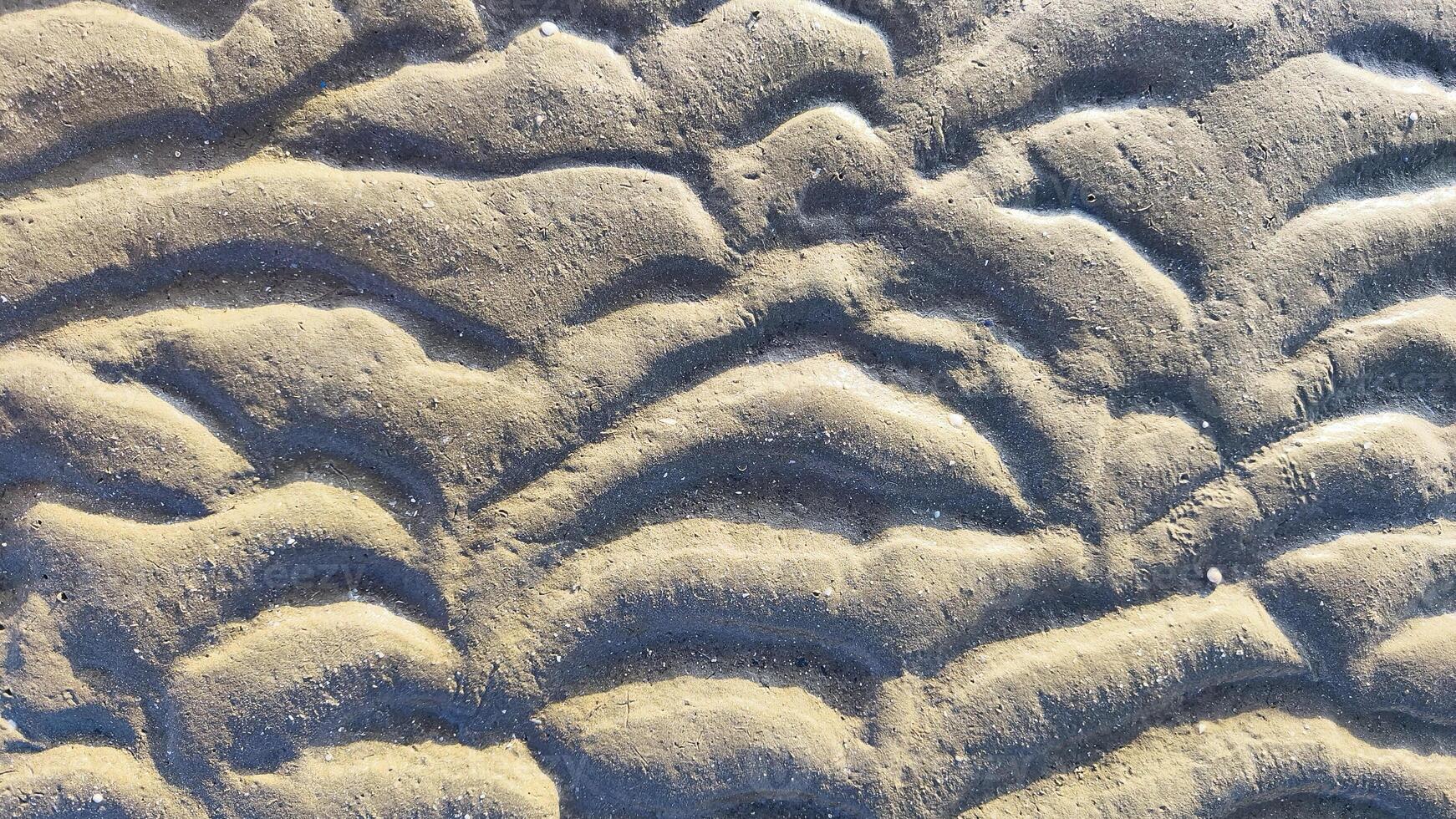 The texture of the beach soil forms a natural pattern due to sea water and animals. photo
