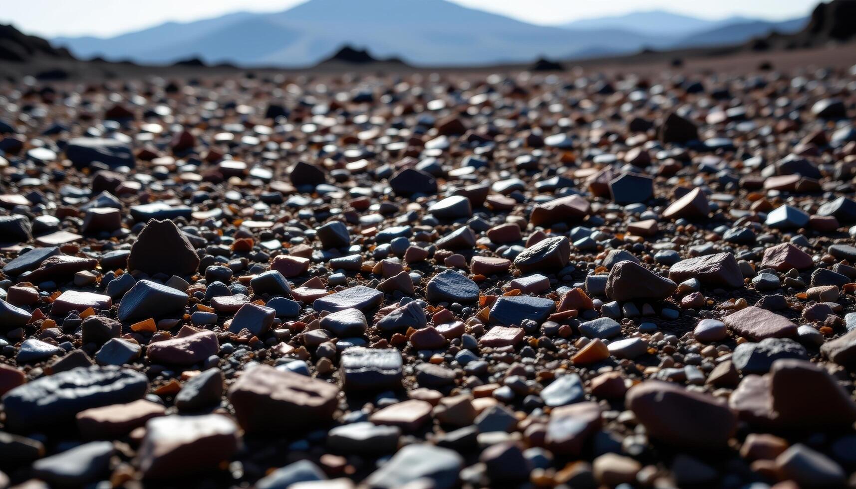 a field of obsidian shards scattered by a long extinct volcano, sparkling like glass under the sun. photo