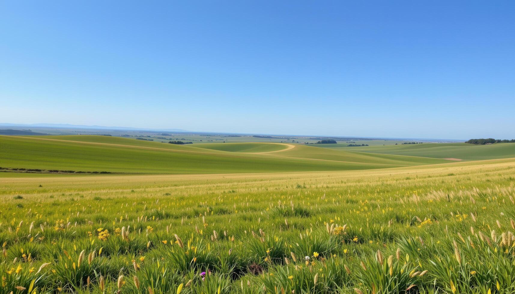 a vast grassy plain with gentle rolling hills stretching to the horizon under a wide open sky. photo